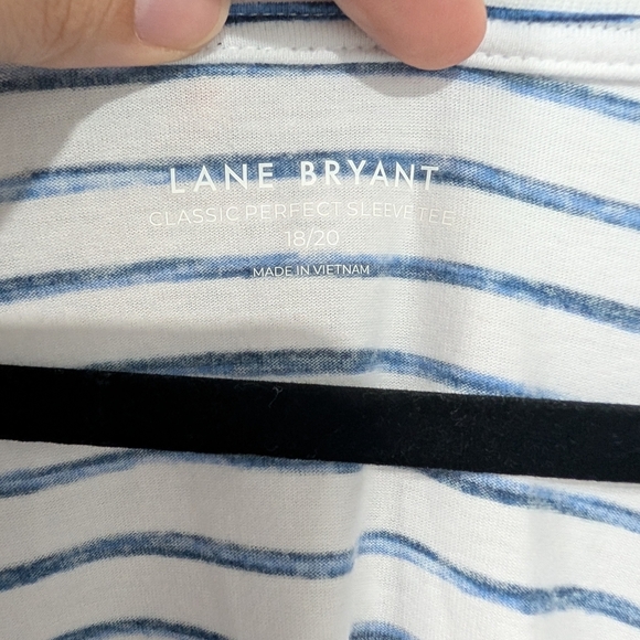 Lane Bryant White and Blue Striped V-Neck Classic Perfect Sleeve Tee Size 18/20 - Picture 2 of 7